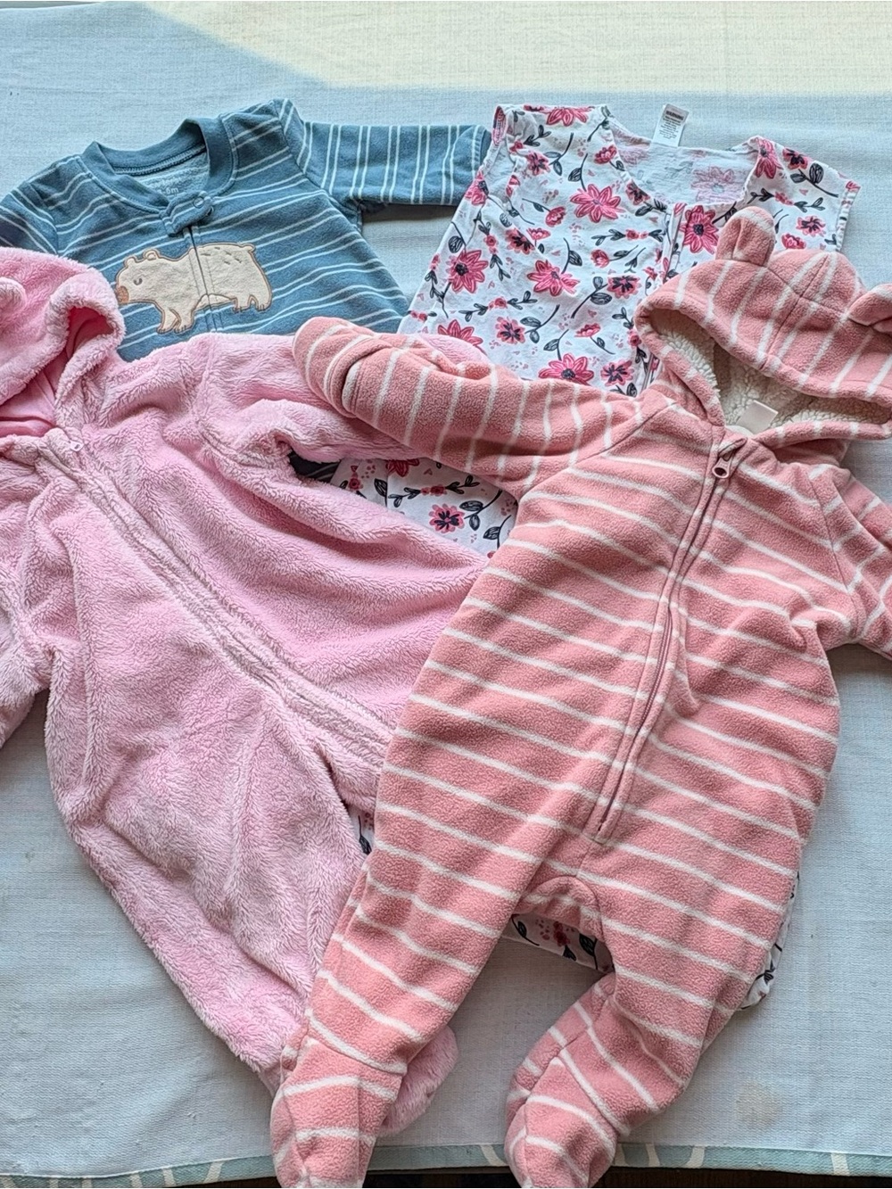 Baby Girls 3-6 Months Sleep Gown & Fleece Bear Bunting Suit Lot 4 Piece